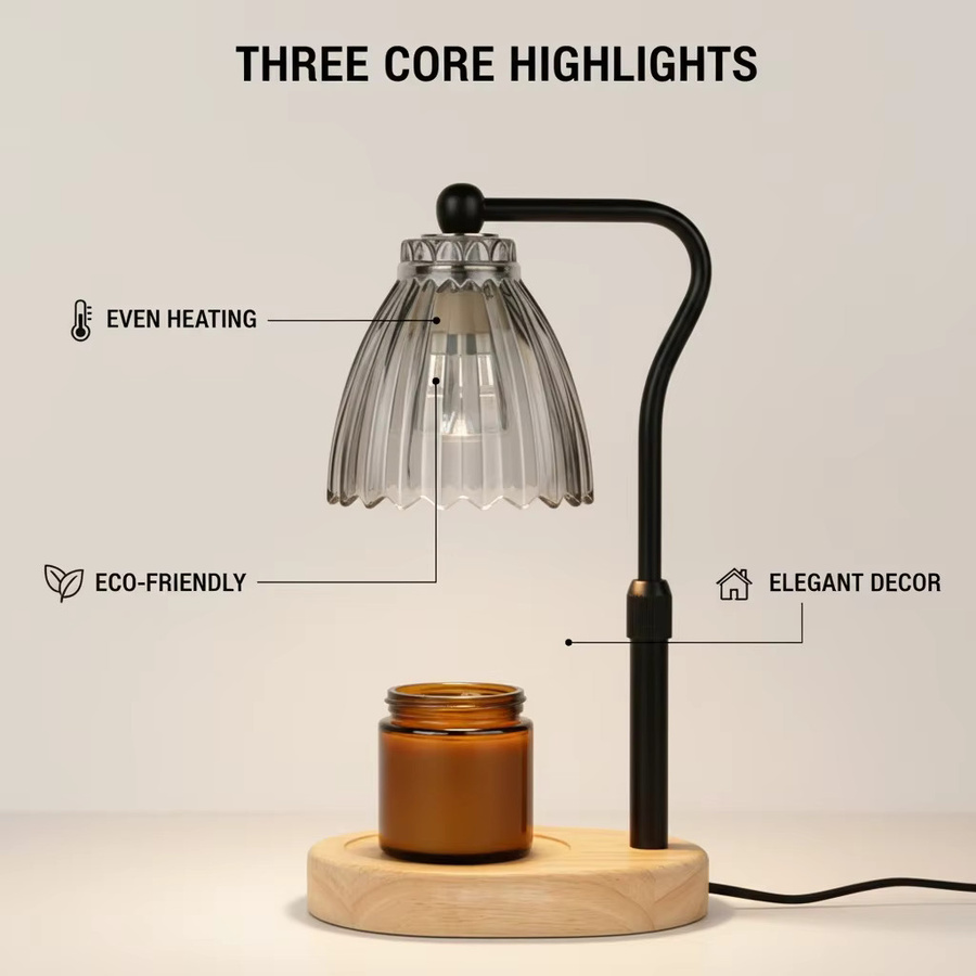 Moderne dimmbare Kerzenwärmer Lampe aus Metall und Glas in Gold/Messing mit transparentem Dom als dekoratives Nachtlicht für Schlafzimmer und Home Office - Bild 3
