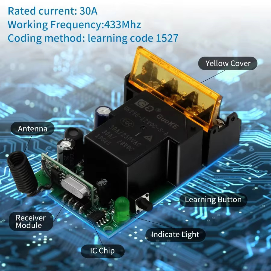 Smart Switch Drahtlose RF 433 MHz Fernbedienung mit 30A Relais für Wasserpumpen, Motoren und LED-Licht in Schwarz - Bild 6
