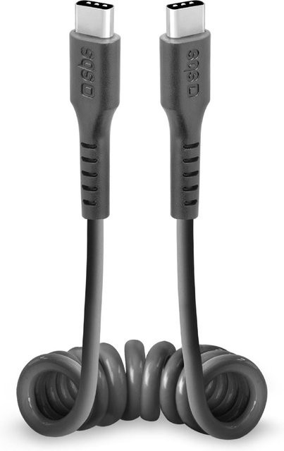 SBS Spiralkabel USB-C auf USB-C in Schwarz, Länge: 0,5 m - Bild 1