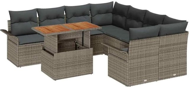 vidaXL Garten-Sofa-Set aus Poly Rattan und Stahl, 9-teilig, Grau - Bild 1