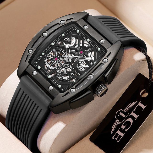LIGE Armbanduhr Automatik, Kautschukband, Schwarz, Herren - Bild 1