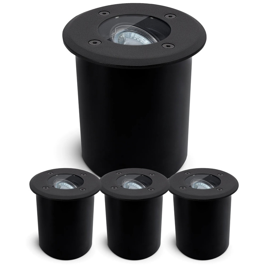 SSC-LUXon Juavi 4er Set Bodeneinbaustrahler Schwarz Rund IP67 für GU10 Fahrbar aus Edelstahl und Glas für Garten und Terrasse - Bild 2