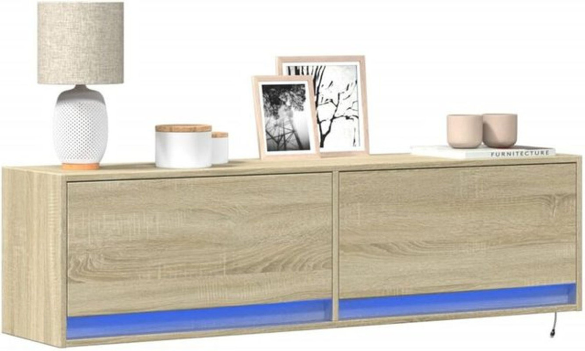 vidaXL TV-Wandschrank mit LED-Beleuchtung in Sonoma-Eiche, B/T/H: 140 x 31 x 38 cm - Bild 1