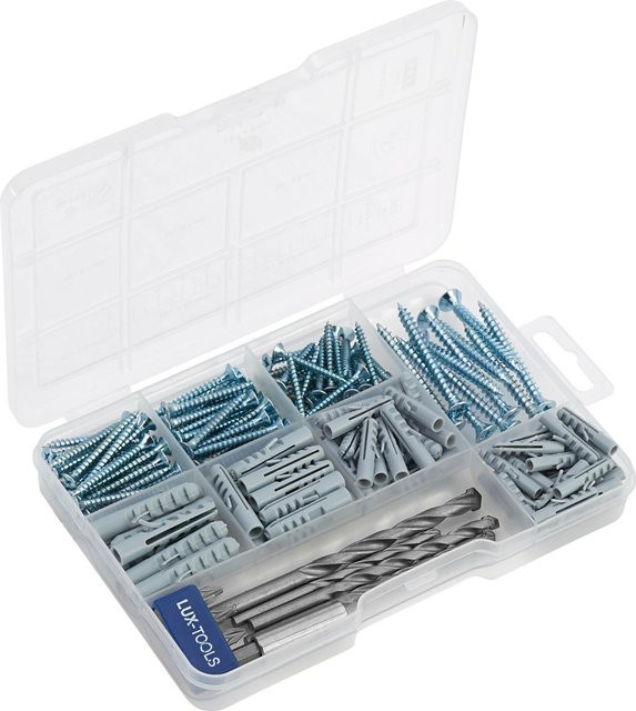 LUX-TOOLS Dübel-Set mit Schrauben, 159-teilig, aus Nylon und Stahl, mehrfarbig - Bild 1