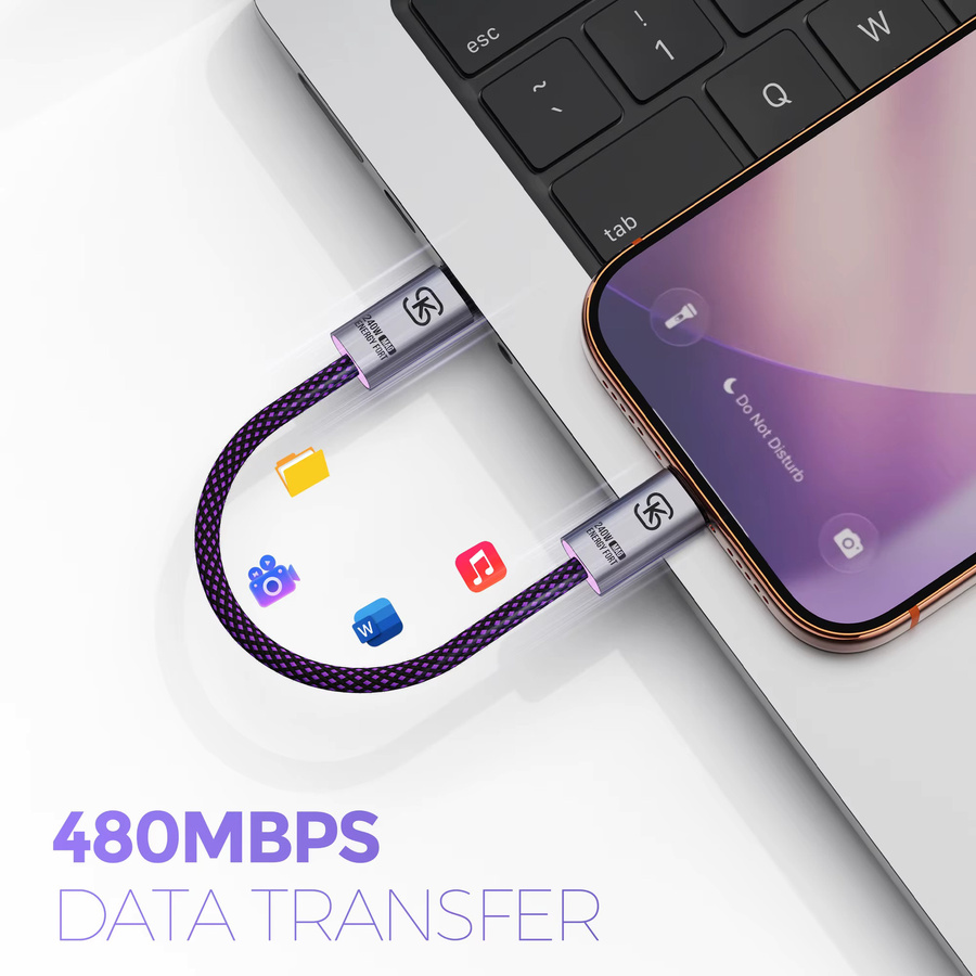 Magnetisches USB-C Schnellladekabel 240 W mit Schlüsselanhänger in Lila für iPhone und Samsung - Bild 3