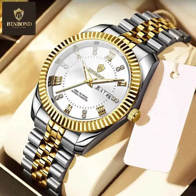 BINBOND Armbanduhr Herren, Quarz, Edelstahl, Blau, Silber - Bild 1