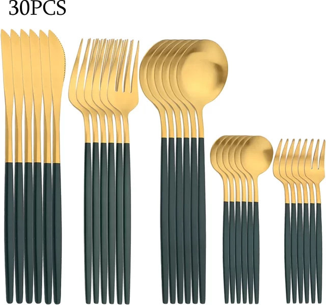 JANKNG Besteckset aus mattem Edelstahl in Gold, 30-teiliges Set mit Messern, Gabeln und Löffeln - Bild 1