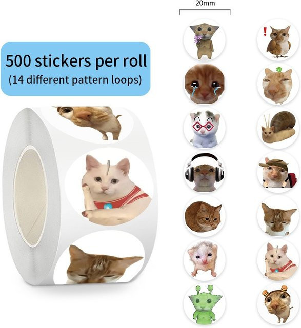 500 Stück Lustige Katzen-Meme-Aufkleber von LanLanStickersWorld in Multicolour für Laptop, Handyhülle und DIY-Dekoration - Bild 1