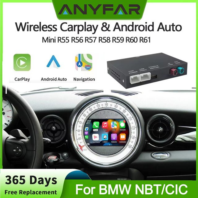 ANYFAR Kabelloses CarPlay und Android Auto Interface für Mini CIC NBT R56 R57 R58 R59 R60 R61 Hardtop Countryman Cooper Clubman in Schwarz - Bild 1