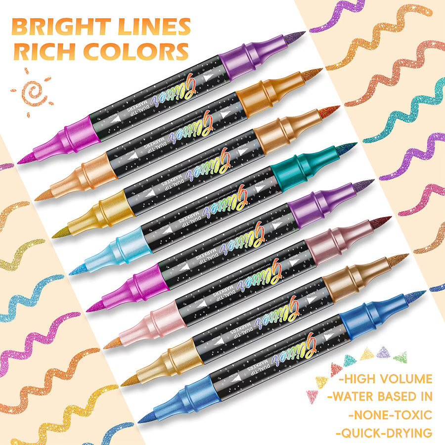 Kolorowys Pinselmarker mit Glitzer-Effekt und zwei Spitzen in Multicolour für DIY-Kunsthandwerk und Doodling - Bild 3
