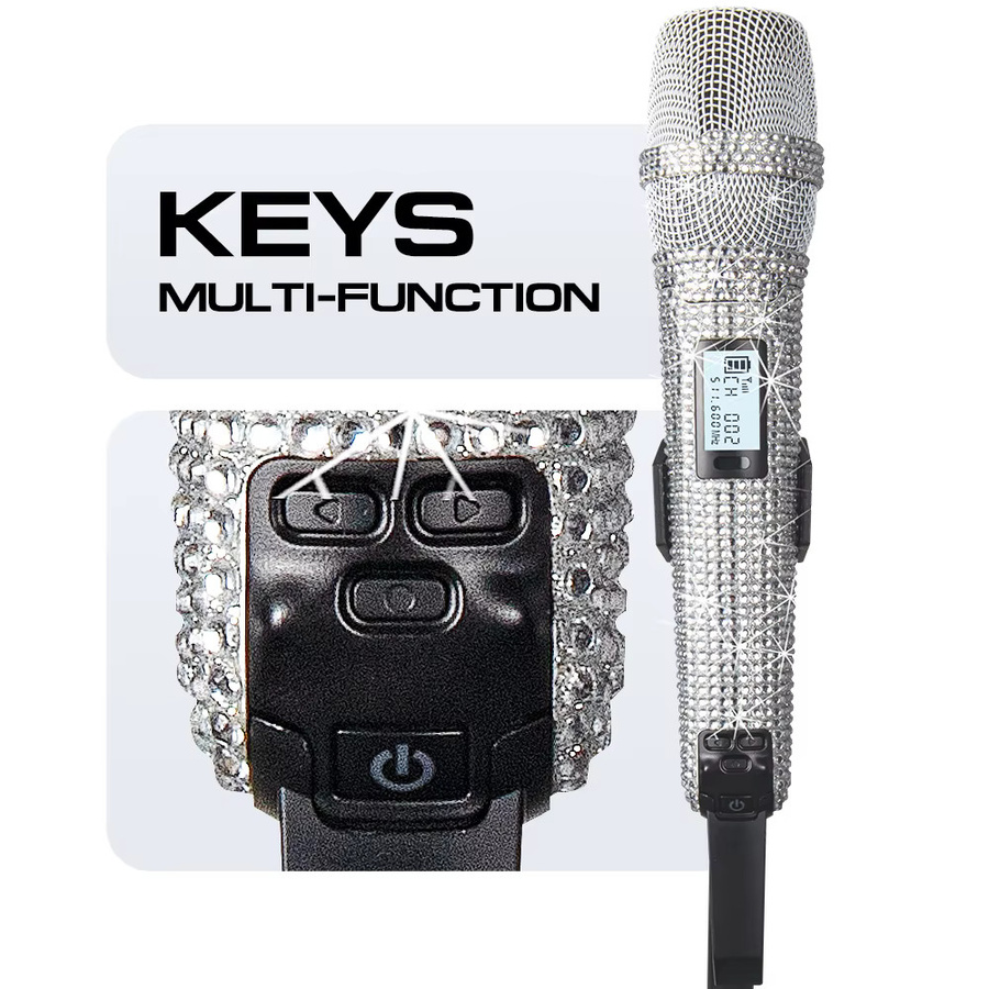 G-MARK SKM9000 Kabelloses Diamant-Mikrofon in Rot mit UHF-Frequenzverstellung und Studio-Sound aus Metall - Bild 3