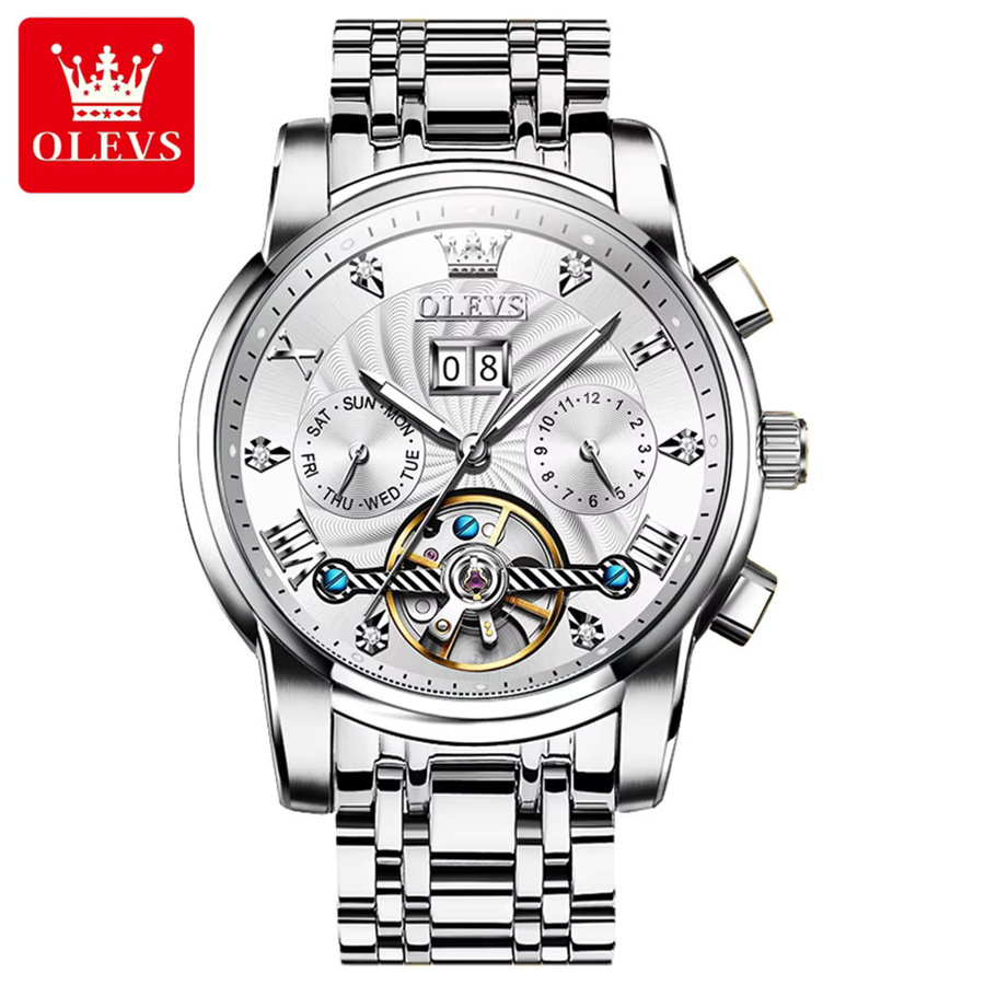 OLEVS Armbanduhr Automatik, Edelstahl, Weiß, Herren - Bild 7