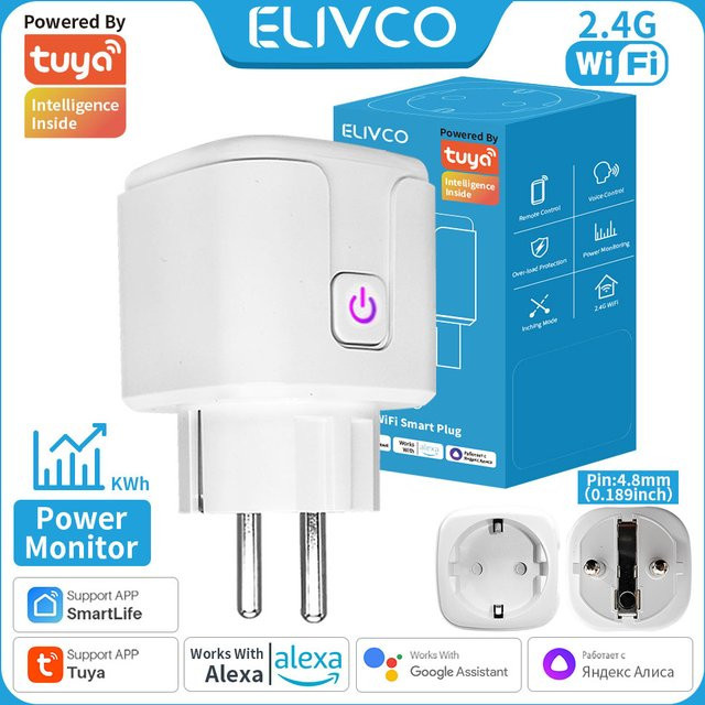 Elivco Tuya Smart Steckdose in Weiß mit Stromüberwachung, 16A WLAN-Steckdose für Smart Home, kompatibel mit Google Assistant und Alexa via Smart Life App - Bild 1