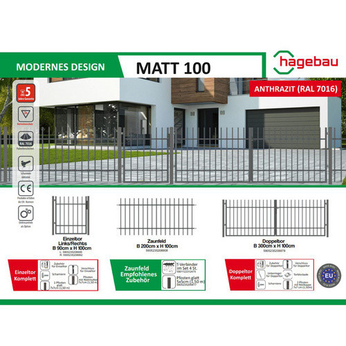 Doppeltor Matt 100 von Polbram Steel Group inkl. Pfosten, anthrazit grau, verzinkt, B: 300 cm, H: 100 cm - Bild 1