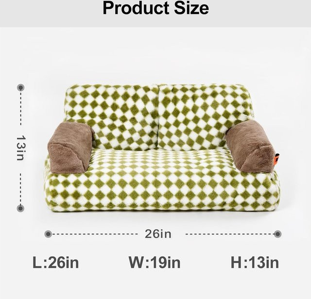 Mewoofun Haustier-Couchbett für Hunde und Katzen, flauschiges Sofa mit waschbarem Bezug, Grün, B/T/H: 66 x 48 x 33 cm - Bild 1