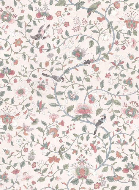 Sandberg Mural Hedda Tapete mit Blumenmuster im Scandinavian Country House Stil, Farben: Grau und Rose, Material: Vlies - Bild 1