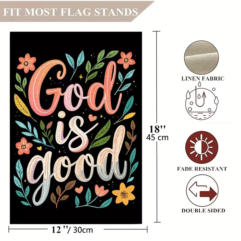 VIKAMA Gartenflagge Gott ist gut mit floralem Design, Mehrfarbig, B/H: 30 x 45 cm - Bild 5