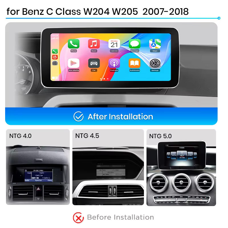 Junsun Multimedia-Player mit Linux-System für Mercedes Benz W176 C-Klasse W204 W205 GLC X253 V-Klasse W447, kabelloses Apple CarPlay und Android Auto, 12,3 Zoll Touchscreen, Schwarz - Bild 4