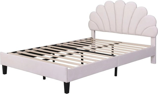 okwish Polsterbett für Kinder in Beige mit Kopfteil in Blumenform und Lattenrost, B/T/H: 140 x 200 x 104,5 cm - Bild 1