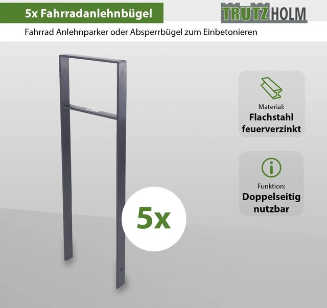 TRUTZHOLM 5er Set Fahrradanlehnbügel Typ H aus Flachstahl in Anthrazit, B: 116,5 cm, T: 39 cm - Bild 1