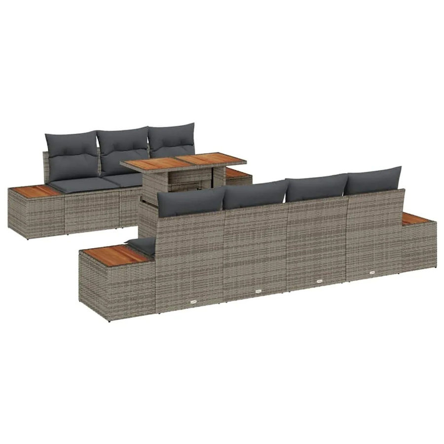 vidaXL Garten-Sofa-Set in L-Form aus Poly-Rattan mit 8-teiligem Zubehör und Kissen, Grau - Bild 2