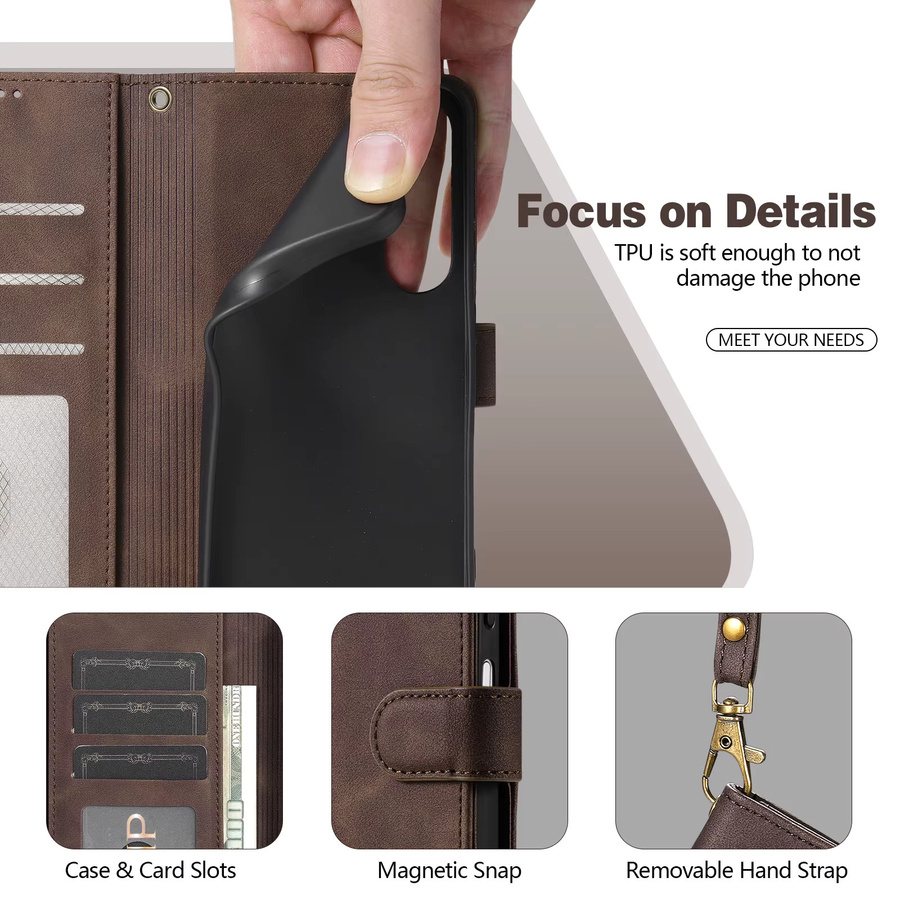 EUCAGR Luxuriöse PU-Leder Flip-Wallet-Handyhülle mit RFID-Blockierung und Brieftaschenfunktion für Honor 400 Smart und Honor X7D in Blau oder Braun - Bild 4