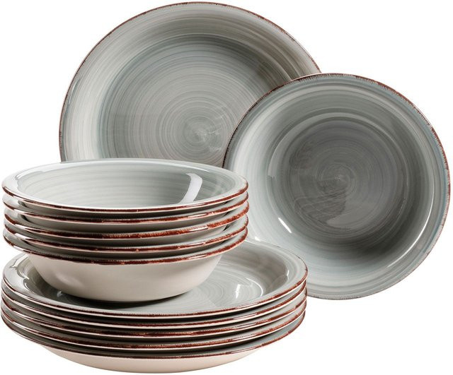 Mäser Tafelservice Lumaca aus Steingut, 12-teiliges Teller-Set, Rauchblau/Multicolor - Bild 1