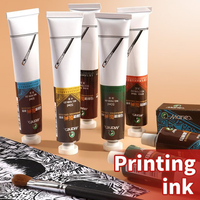Marie's Druckgrafikfarben Set, 6 Farben in Multicolour, ölbasierte Druckfarbe für Linoleumblöcke, Papier, Holz und Wand, 50 ml pro Farbe - Bild 1