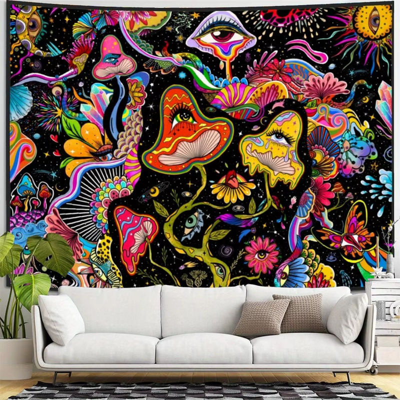 VIKAMA Wandteppich mit Fantasy-Magiepilz-Augen Motiv, mehrfarbiger Wandbehang im Bohemian-Stil für dein Wohnzimmer oder Schlafzimmer, B: 60 cm, H: 40 cm - Bild 4