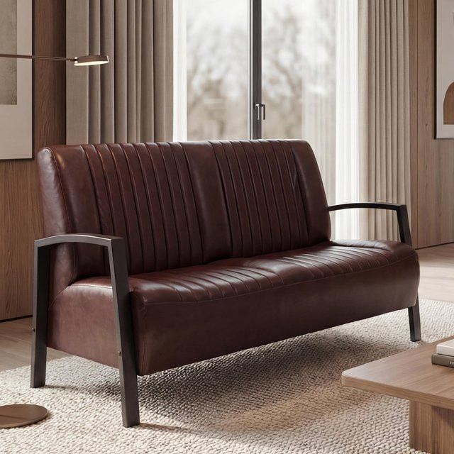 MCW 2er Sofa MCW-H10 im Industrie-Design mit Metallrahmen und Kunstleder in Braun - Bild 1