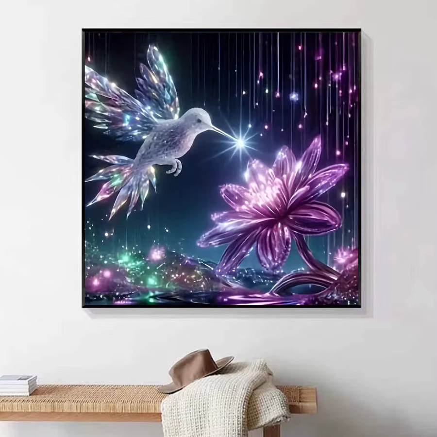 HUACAN 5D Diamant-Malset Kolibri und Blume mit Strass-Mosaik für deine Heimdekoration, B/H: 20 x 20 cm - Bild 4