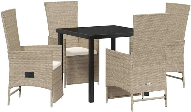 vidaXL Garten Essgruppe aus Poly-Rattan mit Kissen, 5-teilig, Beige - Bild 1