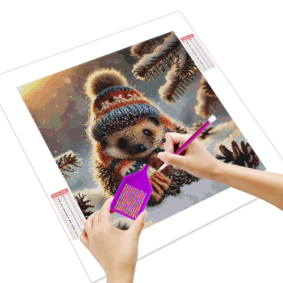 Huacan Diamantgemälde Igel Winter Tierlandschaft als Mosaik-Komplettset in Mehrfarbig, B/H: 20 x 20 cm - Bild 2