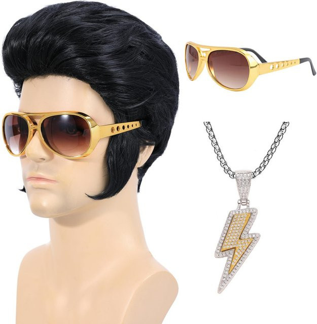 Suri Hair Rock-Synthetik-Perücke mit Brille und Halskette, 4-teiliges Set - Bild 1