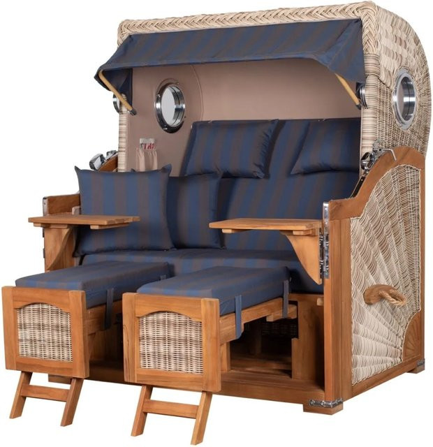 Bene Living Strandkorb Komplettset Ammersee Grande XL in Teak mit Liftersystem, Schutzhülle und Doppelrollen - Bild 1