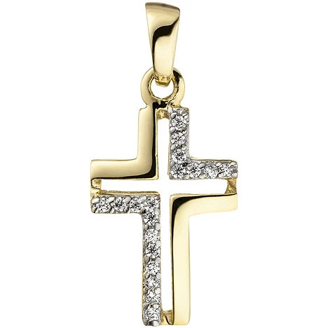 Colfem Anhänger Kreuz, 375 Gelbgold, 18 Zirkonia, Unisex - Bild 1