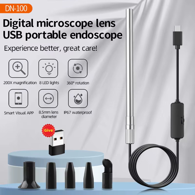 Meseelong Digitales Mikroskop, 10X-200X, mit 8 LED-Leuchten, Silver - Bild 2