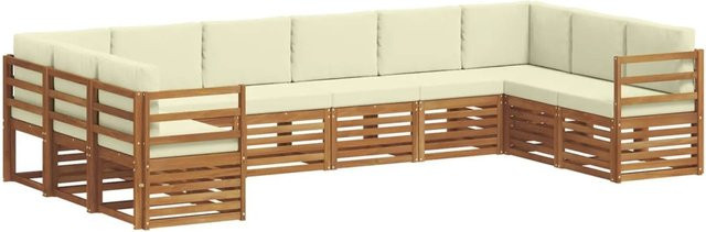 vidaXL Sofagarnitur 10-teilig in U-Form aus Massivholz Akazie, Farbe Natur und Beige, inklusive Sitz- und Rückenkissen - Bild 1