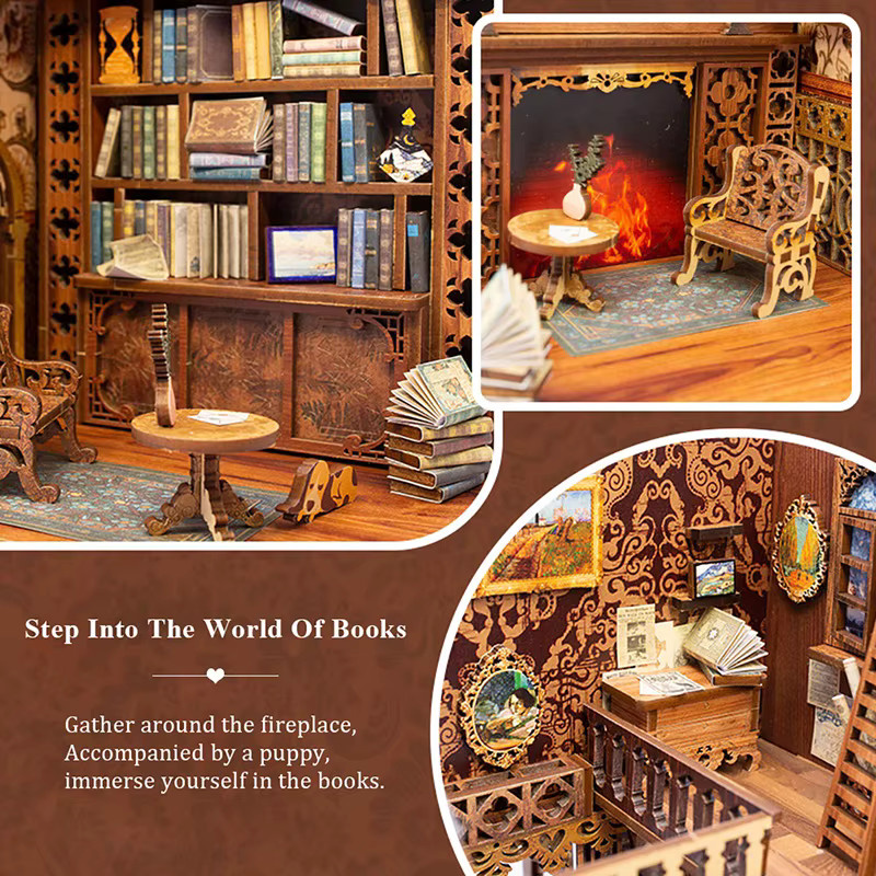 CUTEBEE DIY Book Nook Kit Eternal Bookstore Miniatur Holzpuppenhaus mit Touch Lights und Möbeln in Natur/Holzfarben - Bild 4