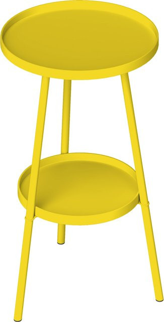 Outsunny runder Beistelltisch aus Metall mit 2 Ebenen in Gelb für Garten, Balkon und Wohnzimmer - Bild 1