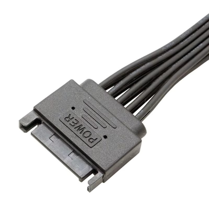 SATA Power Y-Splitter Kabel: 15 Pin Stecker auf 2 Buchsen für SSD und HDD Festplatten, Schwarz - Bild 2