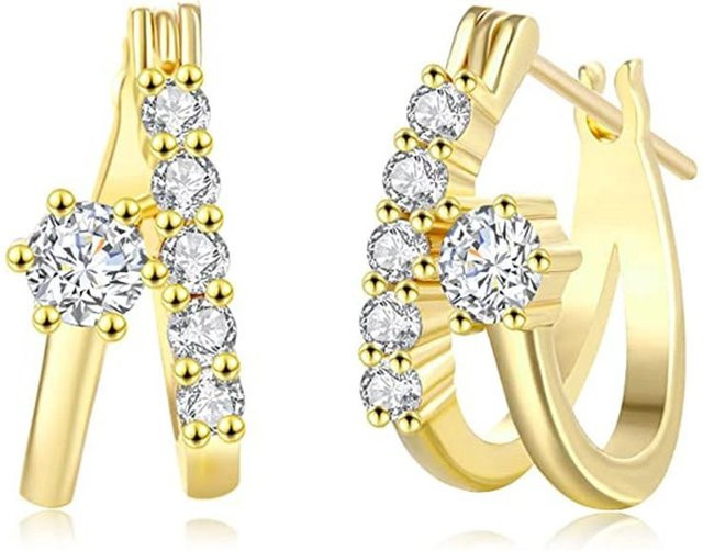 YIRAN Jewelry Hoop Ohrringe, Kupfer, Gold, Zirkonia, Damen - Bild 1