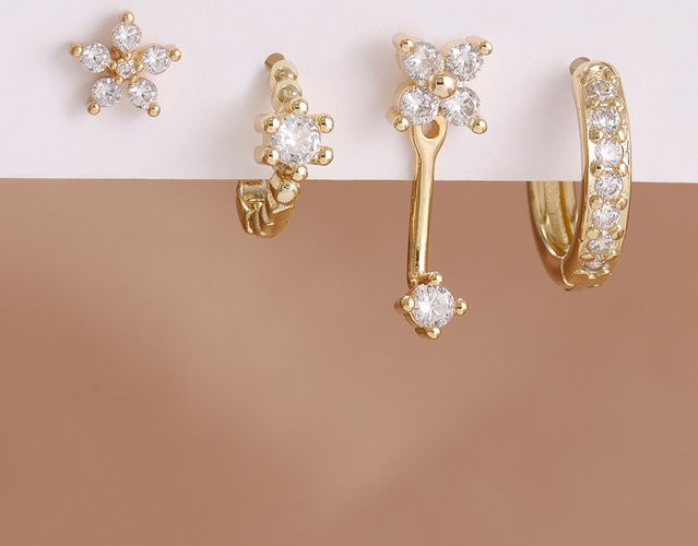 Maodane Ohrring Set, Edelstahl, Zirkonia, Gold, Damen - Bild 1