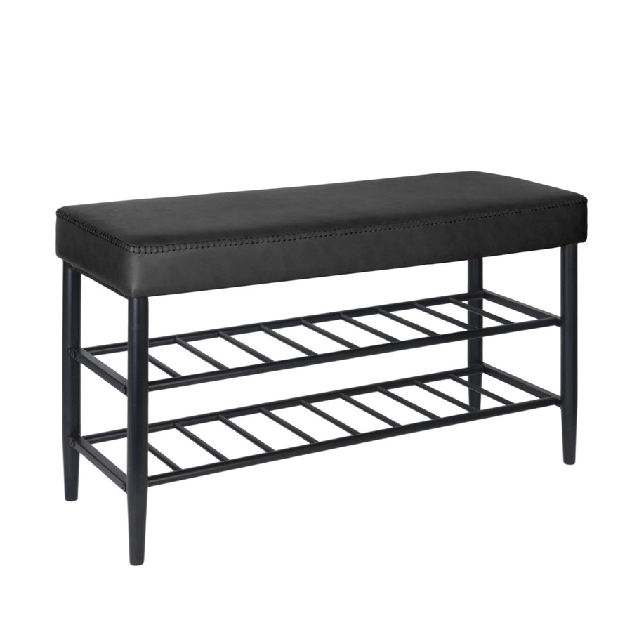 Relaxdays Schuhbank im Mid-Century-Modern Stil aus Eisen und Kunstleder in Schwarz, B/H/T: 80 x 50 x 30 cm - Bild 2