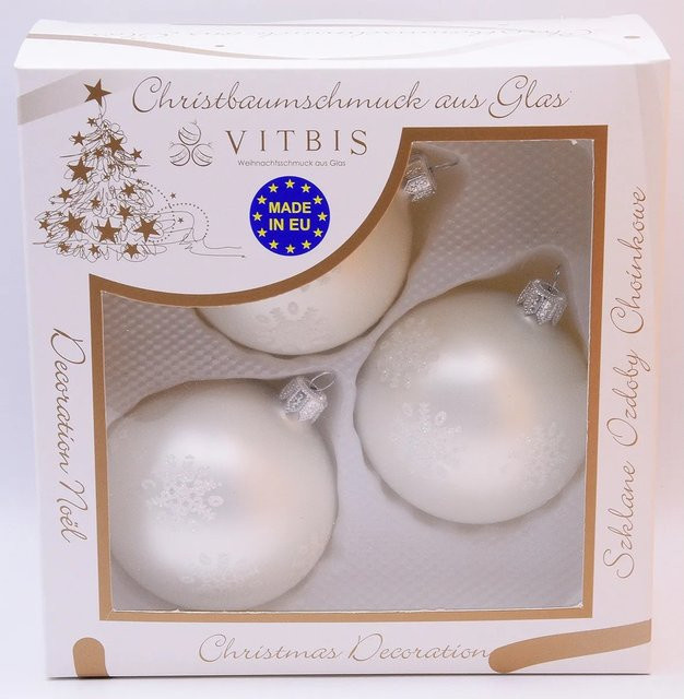 Vitbis Glas-Weihnachtskugeln 3-teilig in Weiß-Matt, Durchmesser: 8 cm - Bild 1