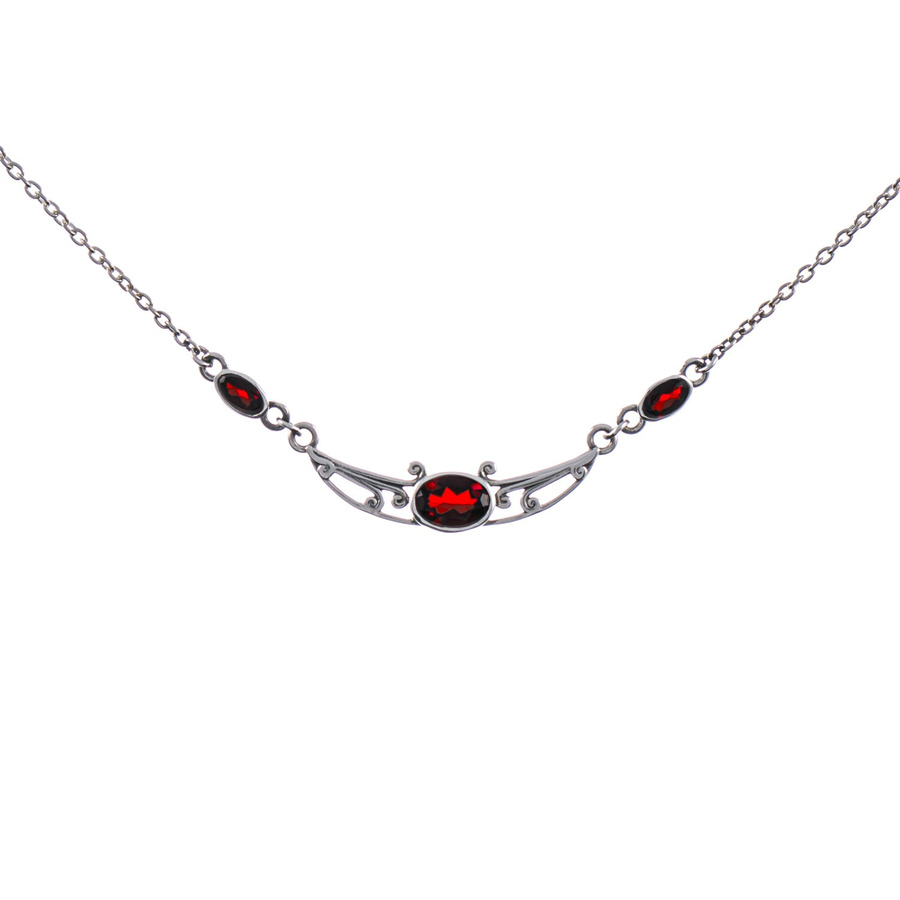 Collier 925 Silber, geschwärzt, Granat, Damen - Bild 1