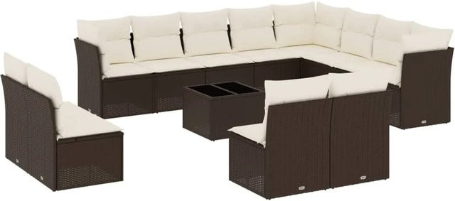 vidaXL 13-tlg. Garten-Sofagarnitur in U-Form aus braunem Poly-Rattan mit Kissen und Couchtisch - Bild 1