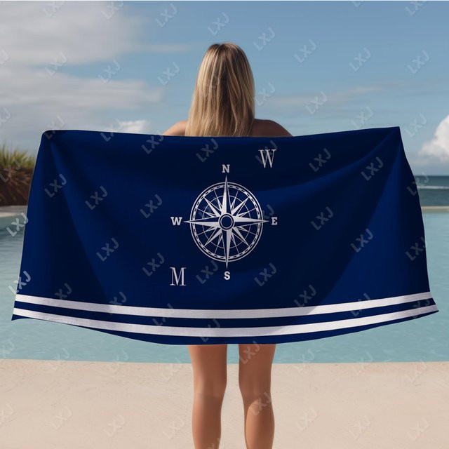 Personalisiertes Sandfreies Strandtuch JMG Household Supplies mit Bootsnamen Design, Blau, B/H: 50 x 100 cm - Bild 1
