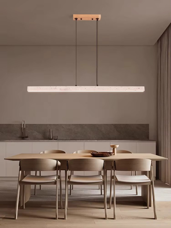 HomeLover Wabi Sabi Lineare Pendelleuchte aus gelbem Travertin Naturstein für Esszimmer und Küche - Bild 2