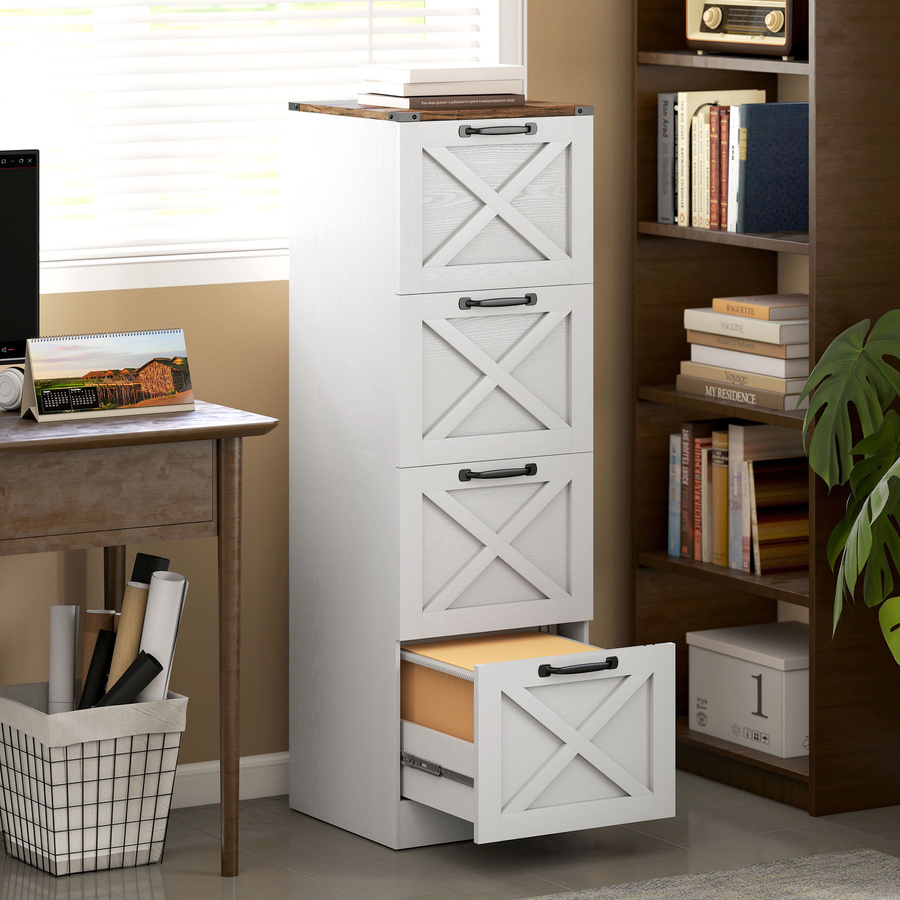HOMCOM Schubladenschrank für Schreibtisch mit 4 Schubladen und Druckerablage in Weiß, B/T/H: 40 x 40 x 131 cm - Bild 2
